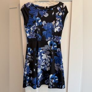 Cynthia Rowley Black and Blue Floral Midi Dress